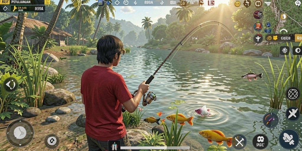Screenshot gameplay 898A menampilkan aksi memancing yang seru.