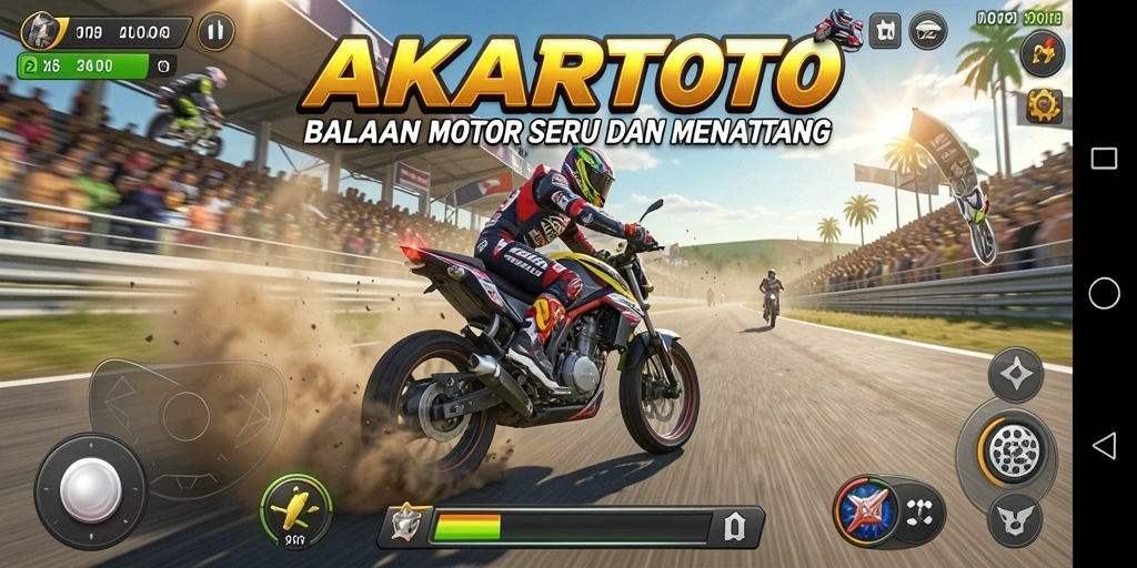 Tampilan gameplay balapan motor yang mendebarkan dalam AKARTOTO.