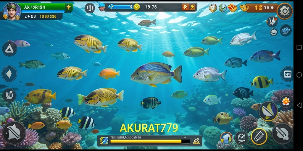 Tangkapan layar menunjukkan aksi seru dalam permainan Tembak Ikan AKURAT79.
