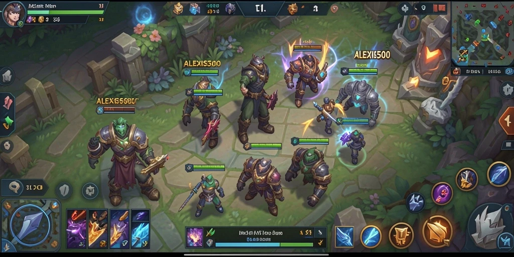 Screenshot gameplay <strong>ALEXIS500</strong> yang menampilkan pertarungan tim yang seru.