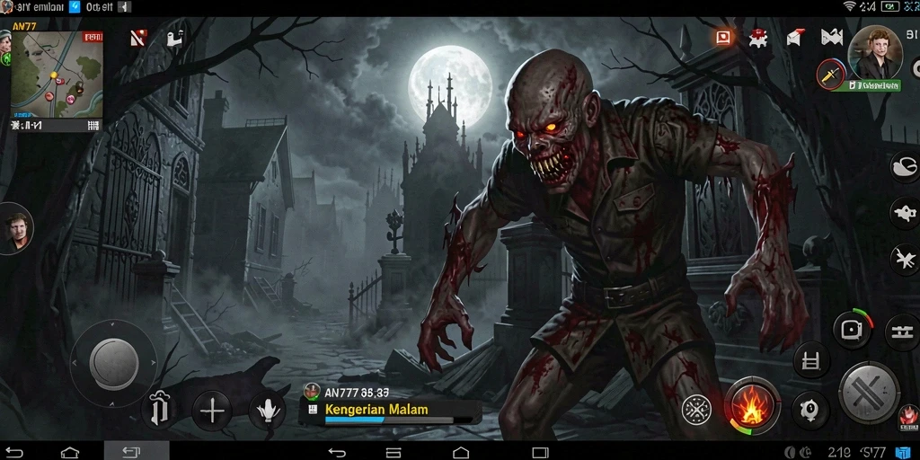 Screenshot gameplay AN777 menampilkan suasana horror yang mencekam dan mendebarkan.