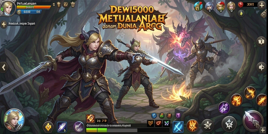 Screenshot gameplay <strong>DEWI5000</strong> menampilkan pertempuran epik melawan monster raksasa.