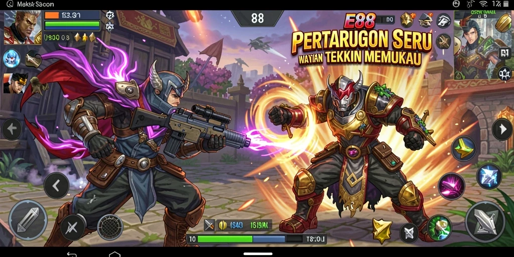 Screenshot E88 menampilkan momen pertarungan yang intens dan mendebarkan.