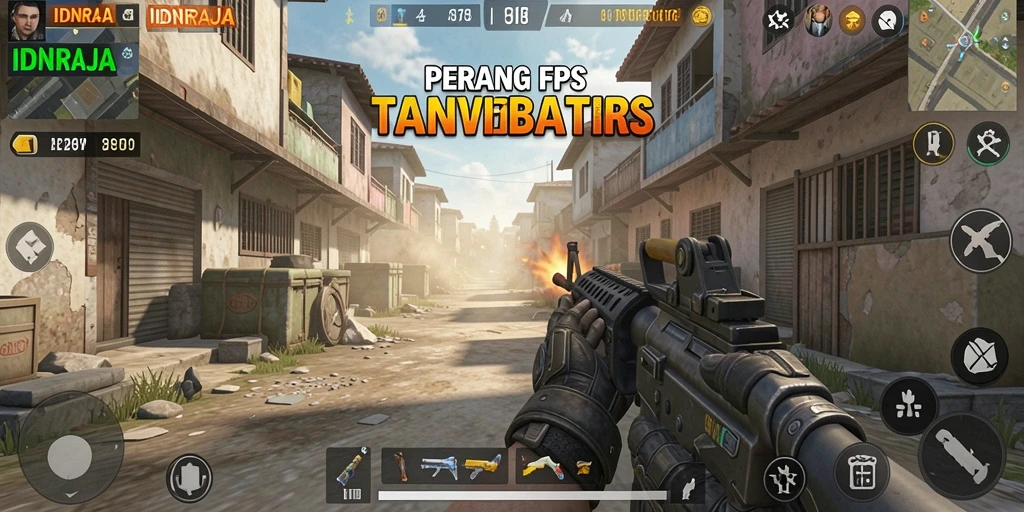 Tampilan gameplay IDNRAJA dengan aksi tembak-menembak seru.