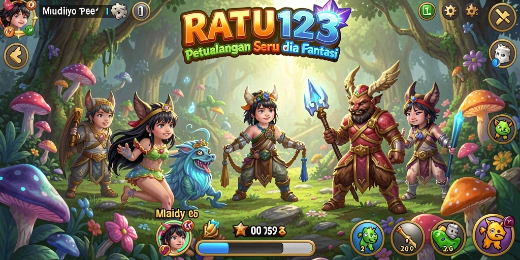 Screenshot permainan RATU123 menunjukkan duel epik di dunia fantasi.
