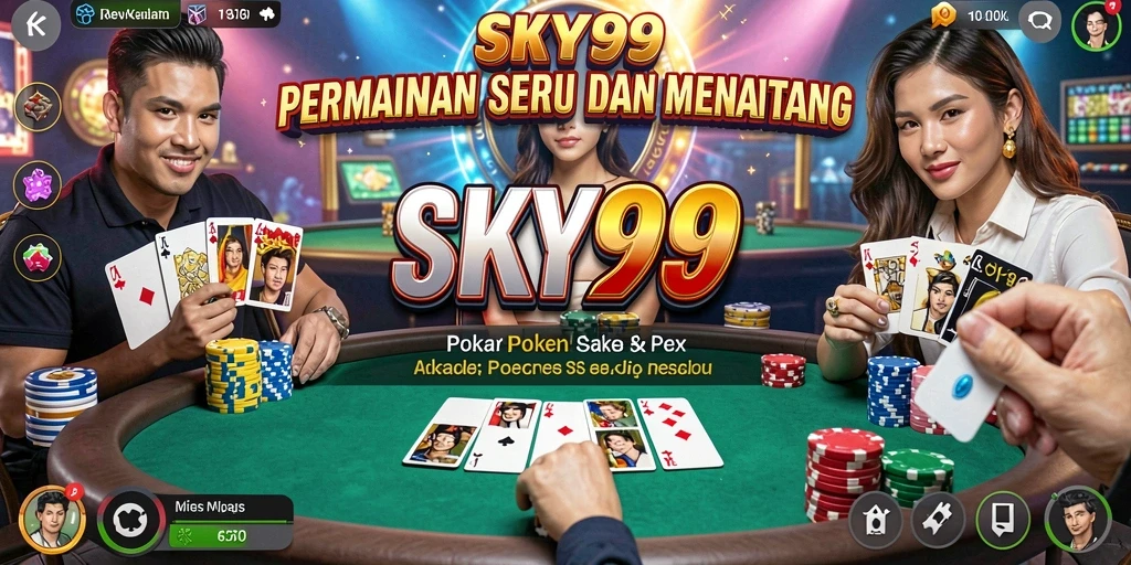 Tampilan gameplay seru dari aplikasi Poker SKY99 dengan fitur interaktif.