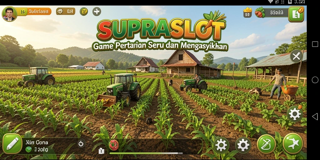 Screenshot menampilkan ladang pertanian yang subur di SUPRASLOT.