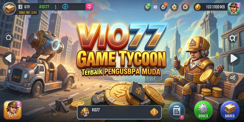 Tampilan gameplay VIO77 yang menampilkan aksi manajemen bisnis.