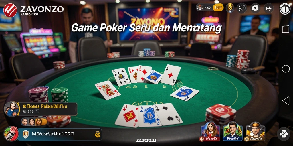 Screenshot gameplay ZAVONZO menampilkan keseruan permainan Poker.